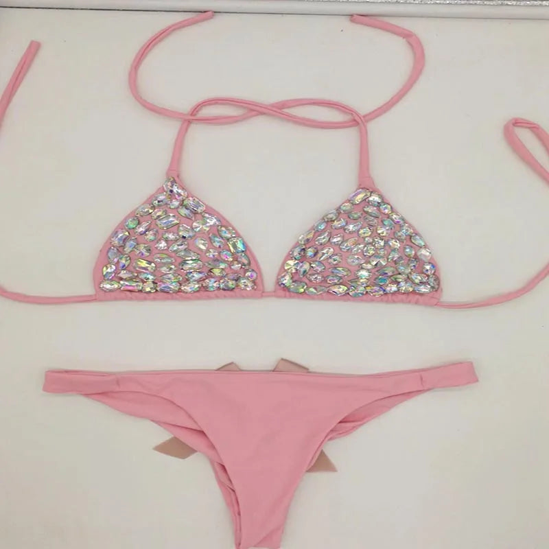 Pretty in Pink: Mini Rhinestone Bikini Set