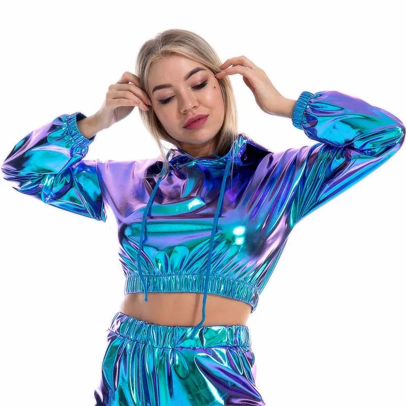 Sexy Cropped Holographic Hoodie