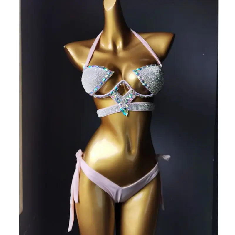 Crystal Cascade: Luxury Rhinestone Bikini