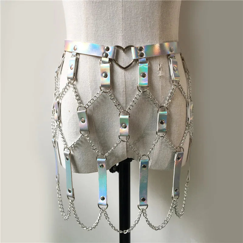 Holographic Faux Leather Top W Adjustable Mini Skirt Rave Outfit