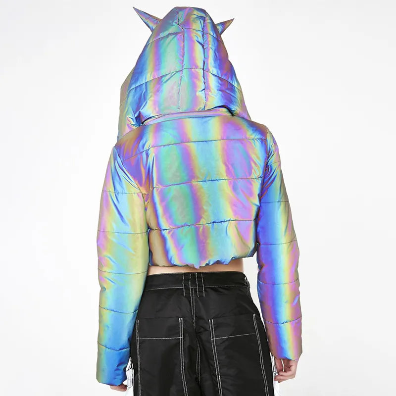 Winter Reflective Cropped Hooded Coat