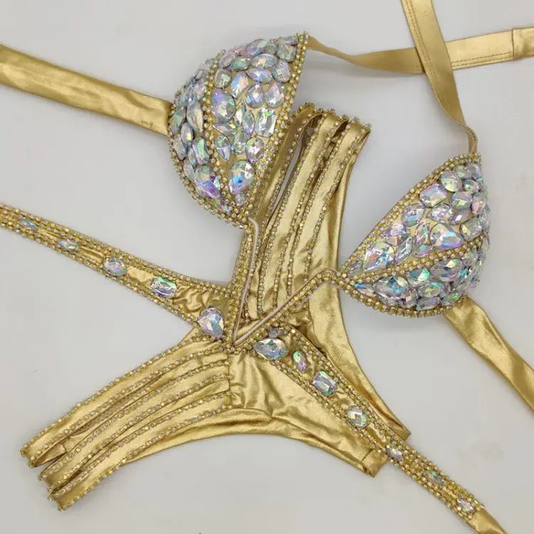 Diamond Dazzle: V Cut Rhinestone Bikini Set