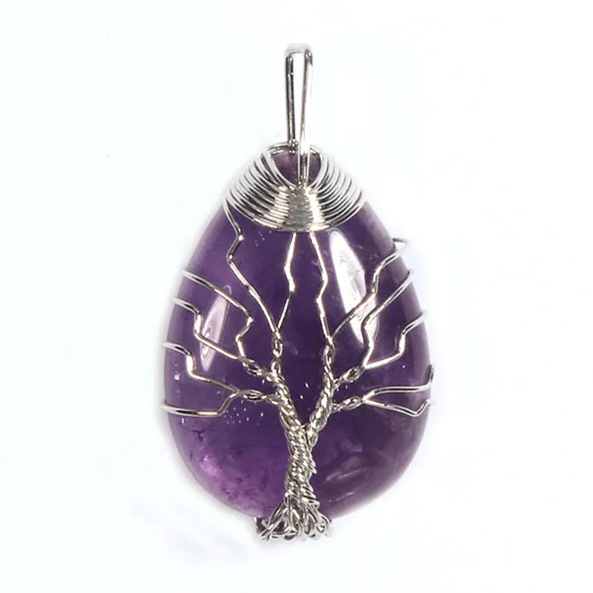 Wire Wrapped Tree of Life Water Drop Pendant