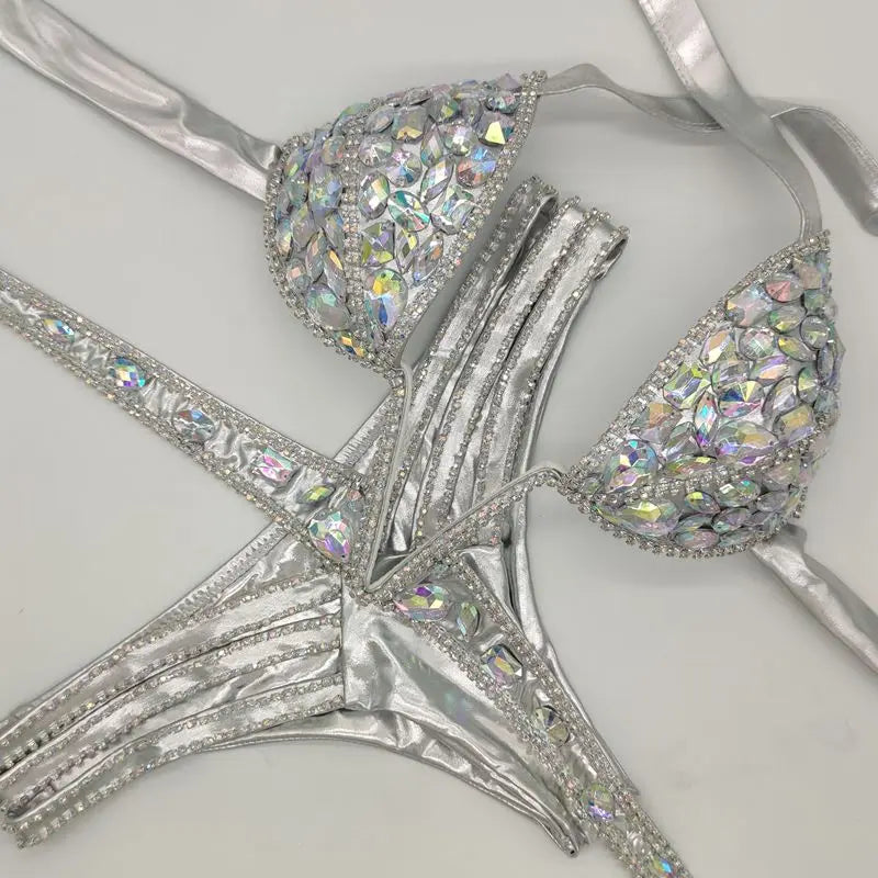 Diamond Dazzle: V Cut Rhinestone Bikini Set