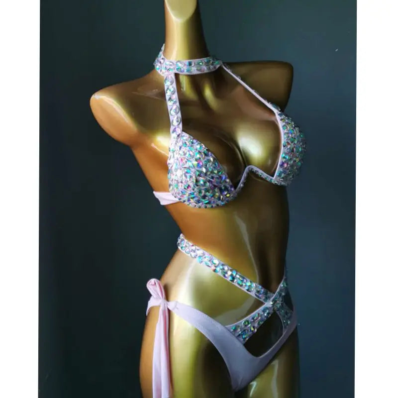 Radiant Revive: Luxury Rhinestone Rave Bikini Set