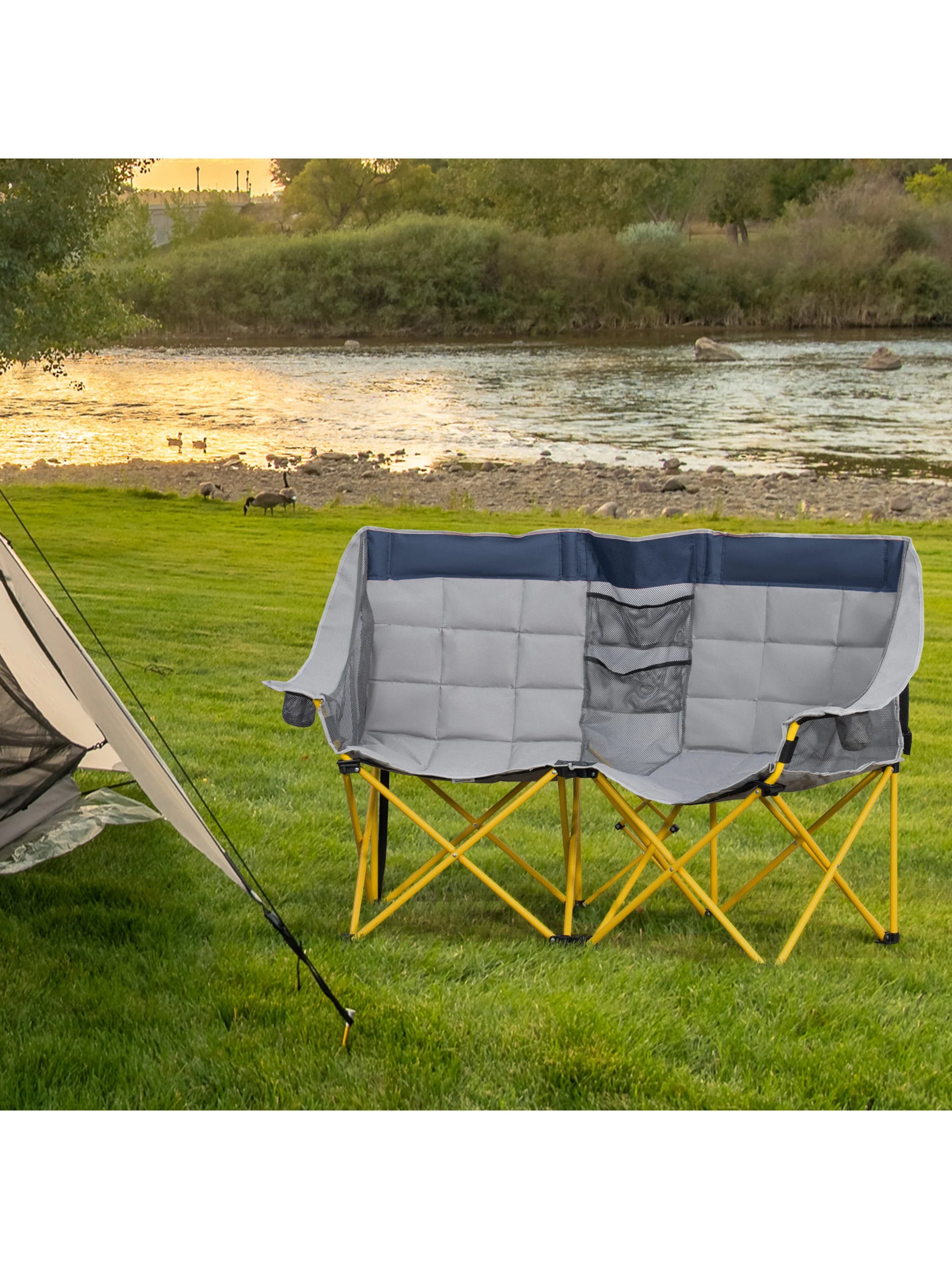 Loveseat Style Oversized Camping Chair with Carry Bag & Cup Holders
