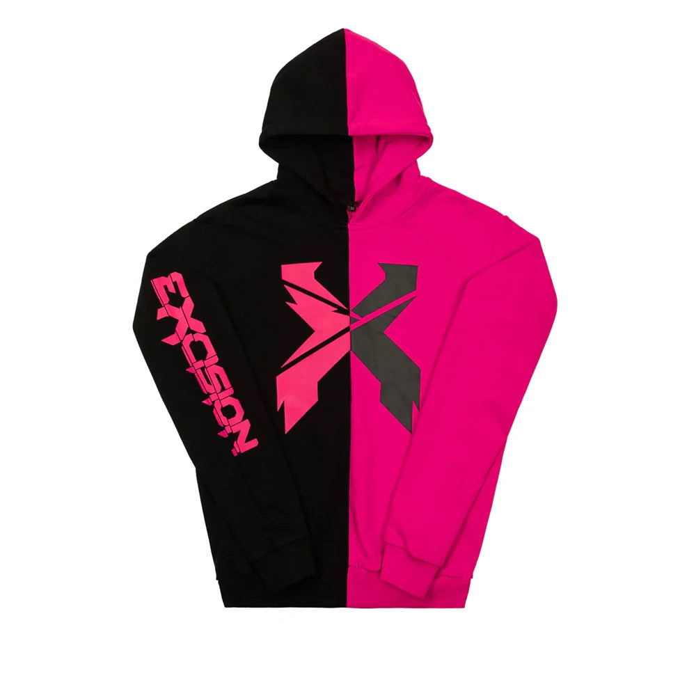 Excision Sliced Logo Split Pink and Black Hoodie