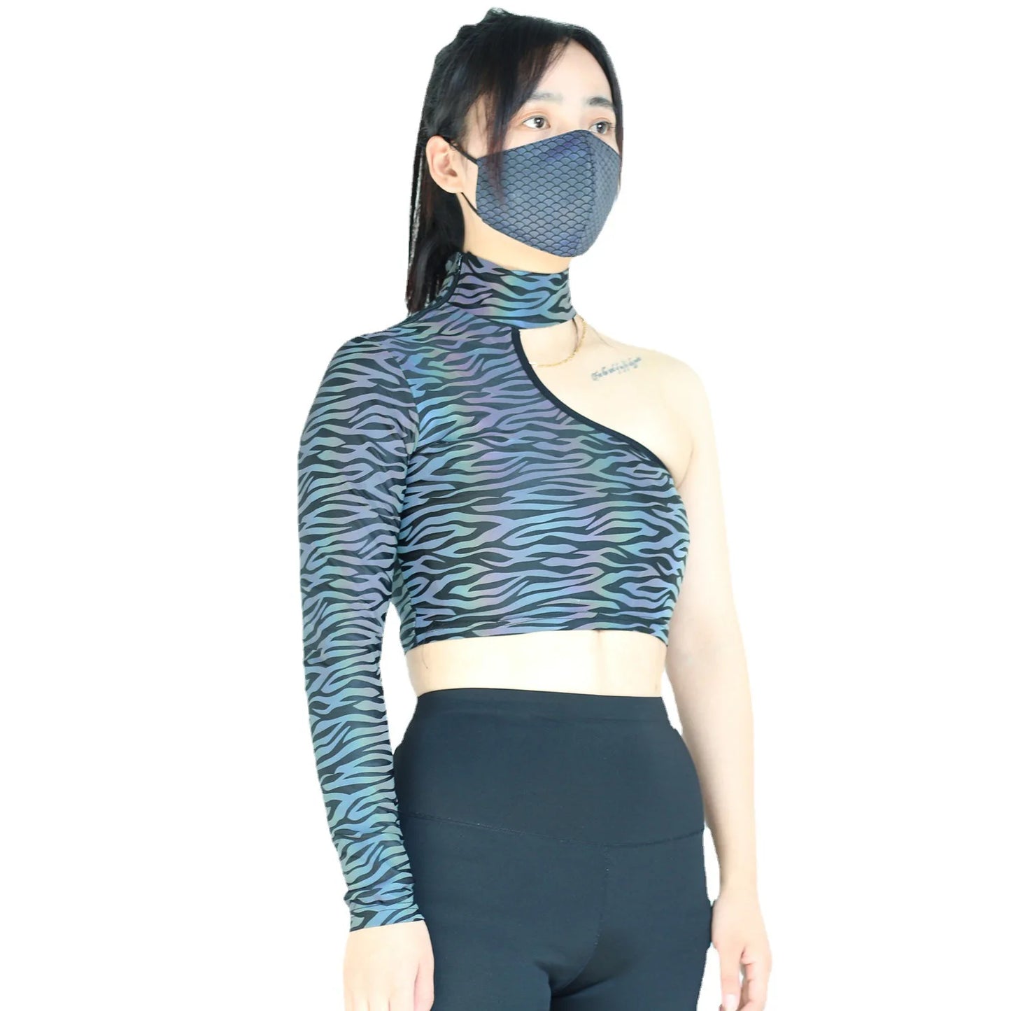 Reflective One Shoulder Cropped Top