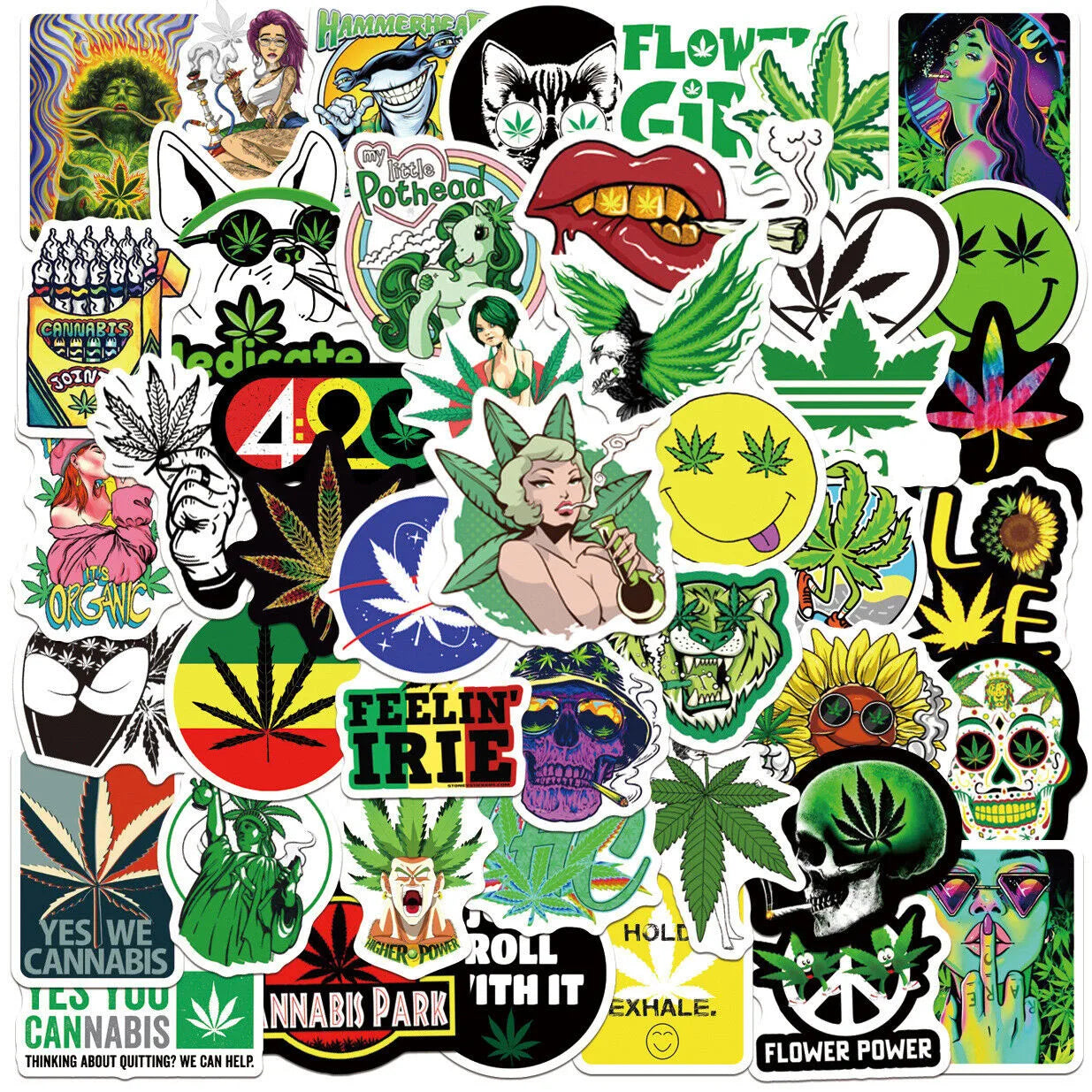 100PCS Weed Leaves Plant Vinyl Stickers