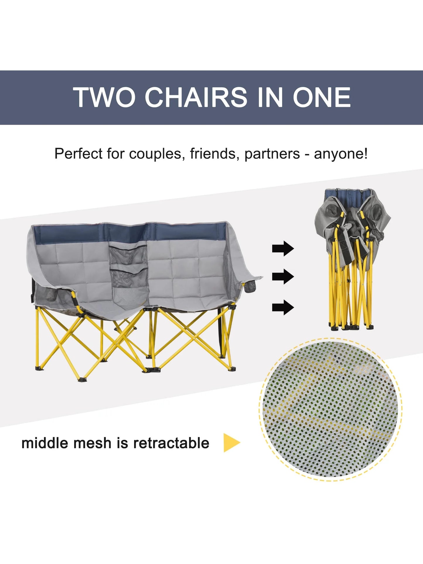 Loveseat Style Oversized Camping Chair with Carry Bag & Cup Holders