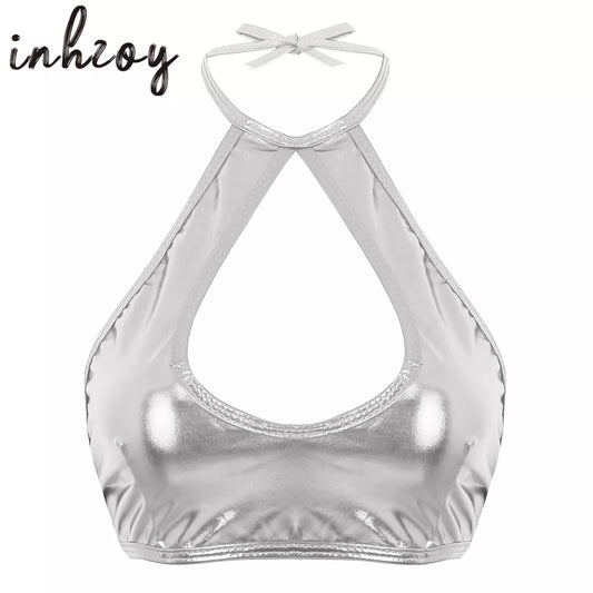 Shiny Metallic Rave Halter Top