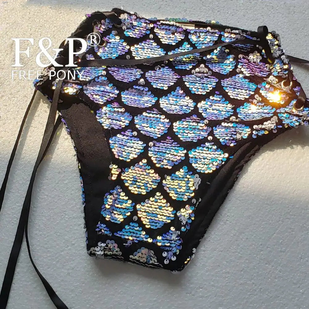 Sequin Lace up Mermaid Rave Bottoms