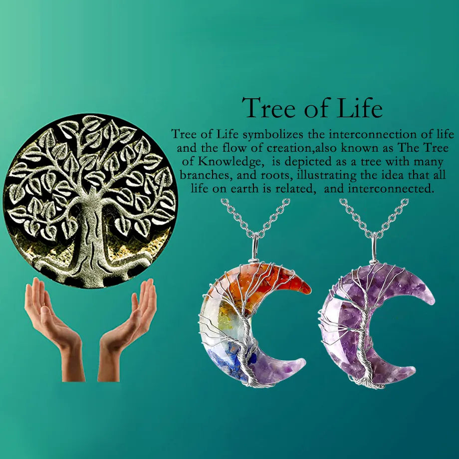 7 Chakras Tree of Life Wire Wrap Necklace