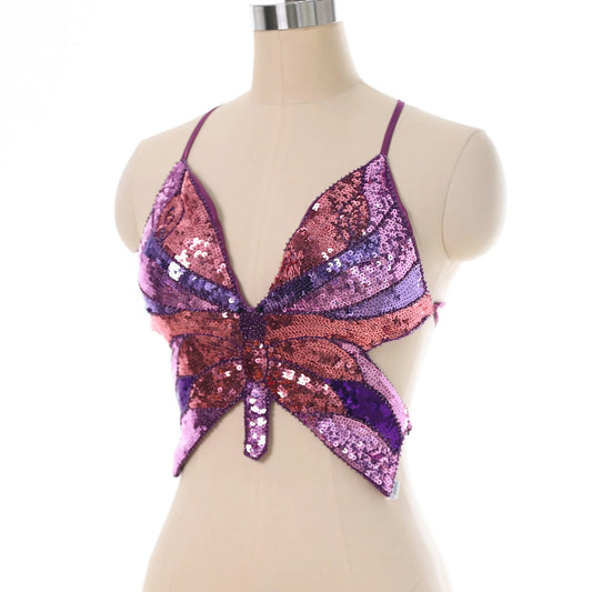 Beautiful Butterfly Sequin Backless Rave Top