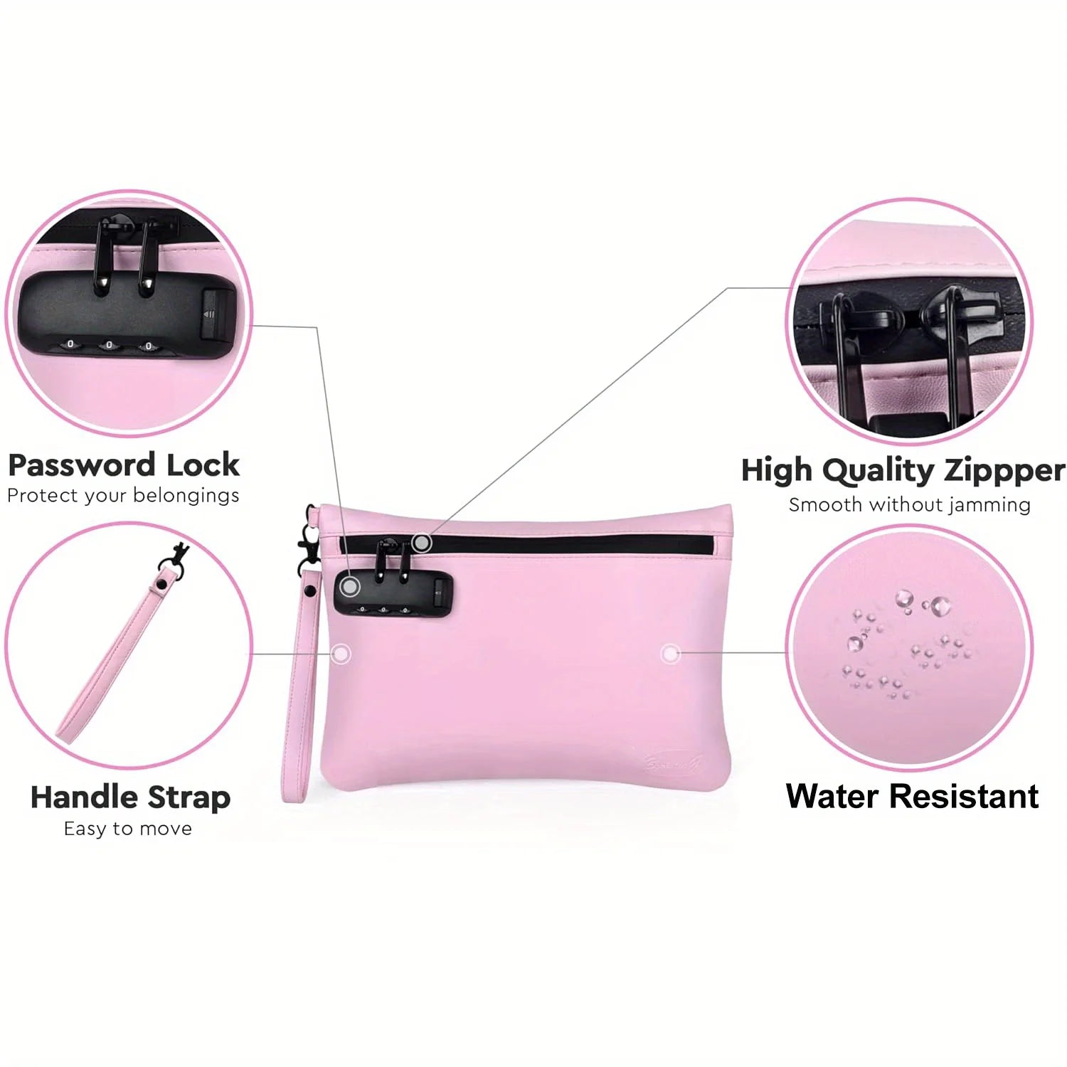 PINK Pouch Bag with Combination Lock