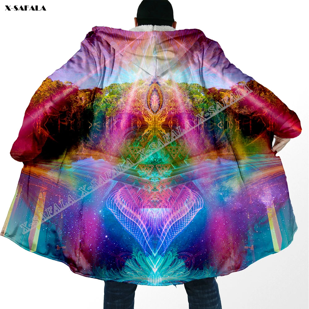 Psychedelic hooded Fleece Lined Cloak