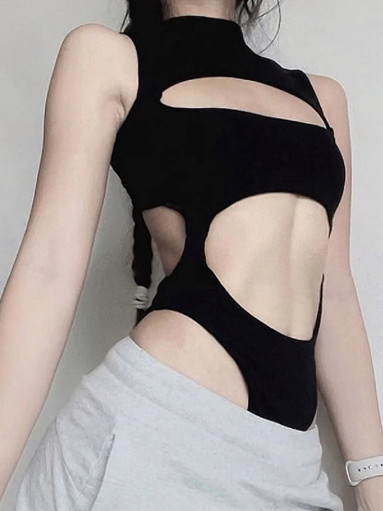 Cut-Out Black Rave Bodysuit