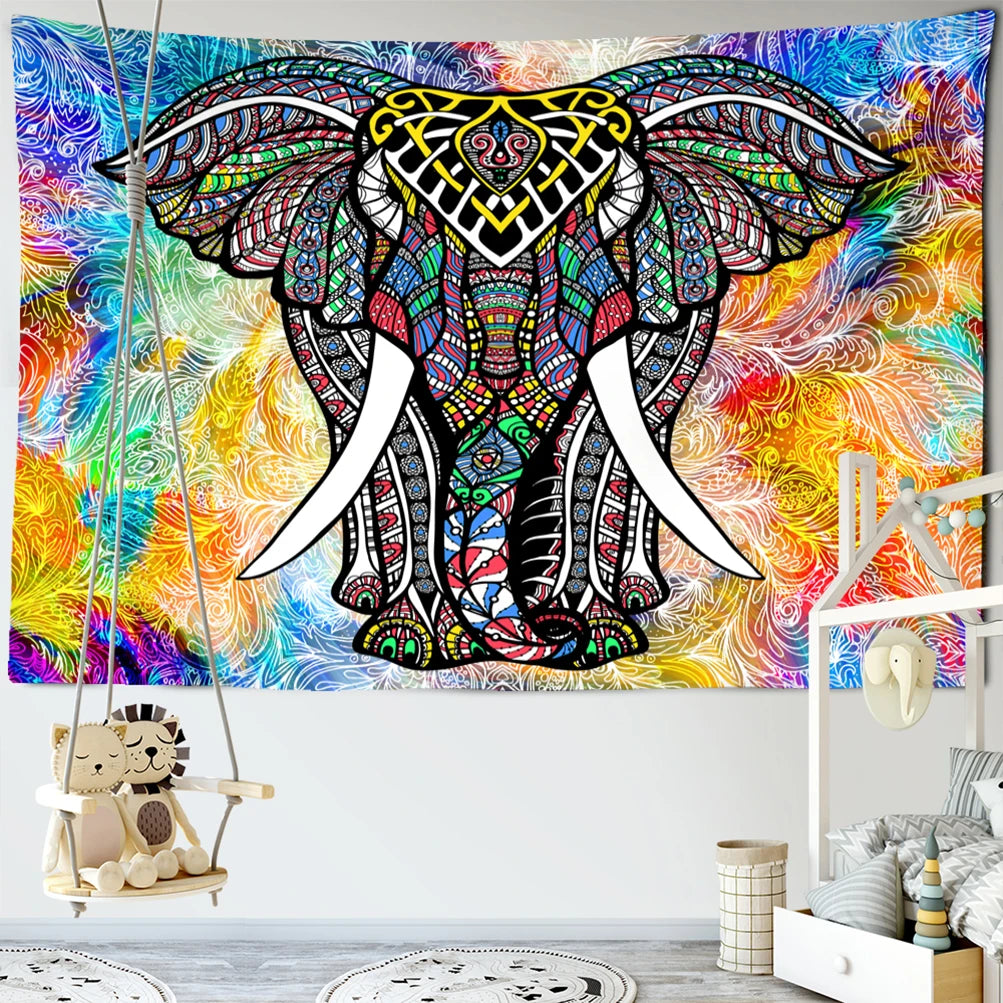 Boho Elephant Mural Wall Tapestry