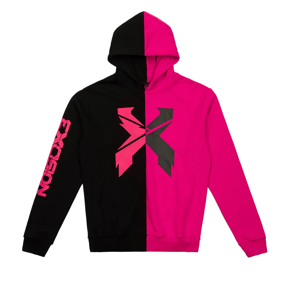 Excision Sliced Logo Split Pink and Black Hoodie