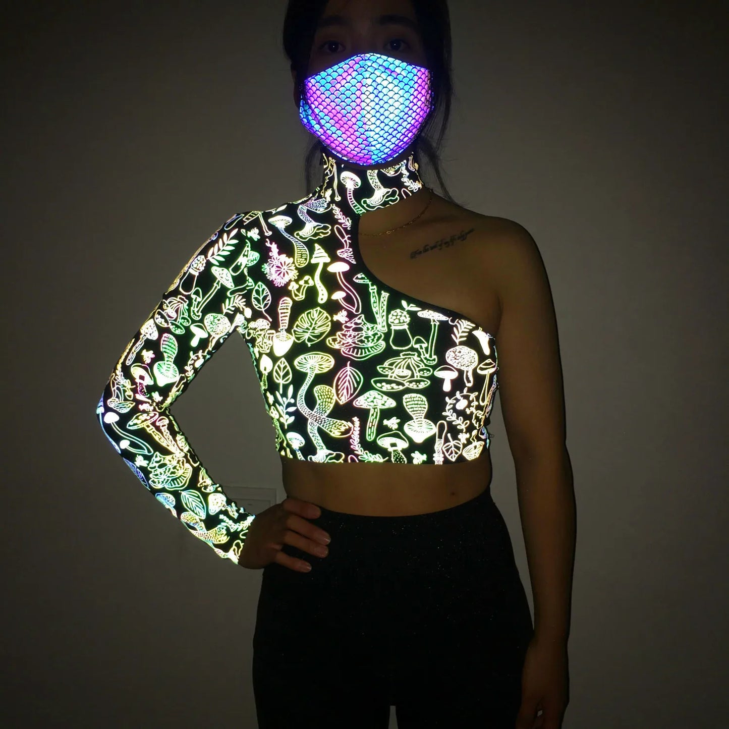 Reflective One Shoulder Cropped Top