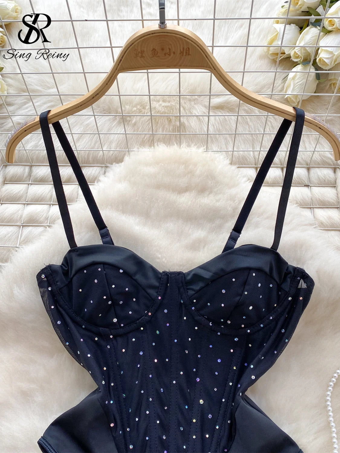  Sexy Mesh Rhinestone Bodysuit