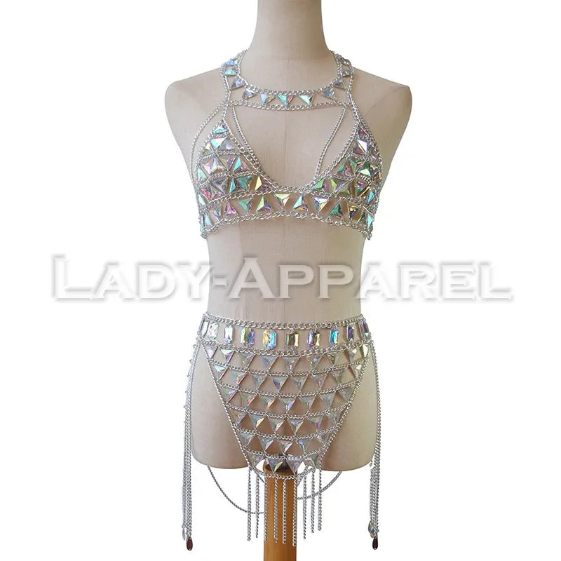 2 Piece Jewel and Chain Rave Outfit