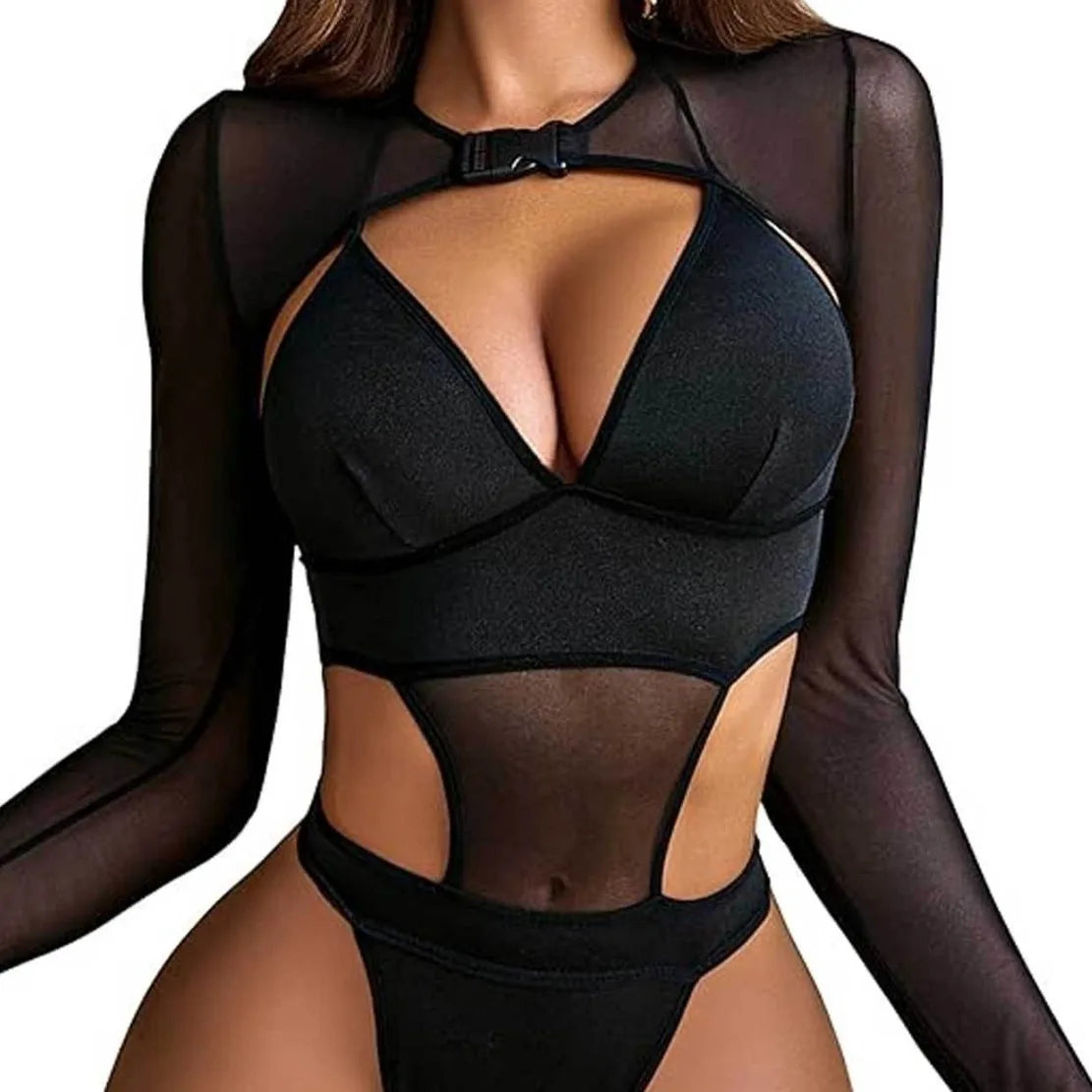 2 Piece SnakeSkin Rave Bodysuit With Mesh Sleeves