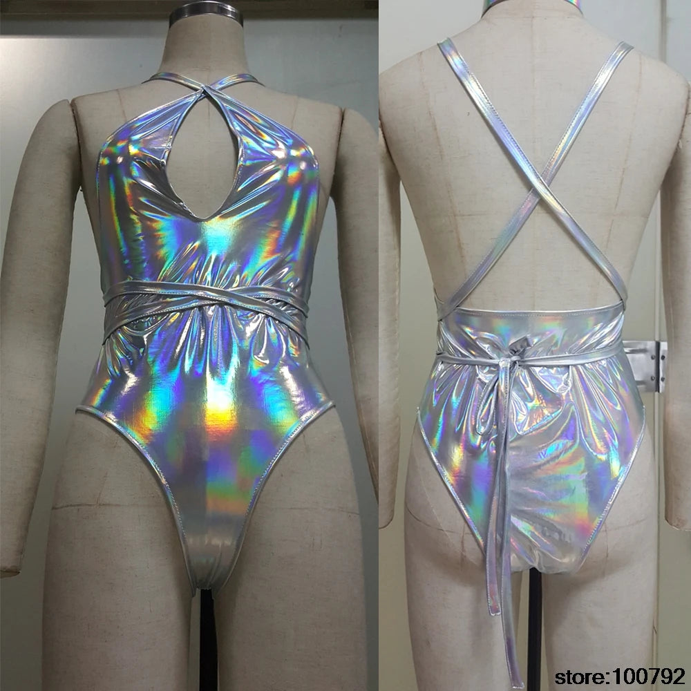 Sexy Silver Holographic Multiway Bodysuit