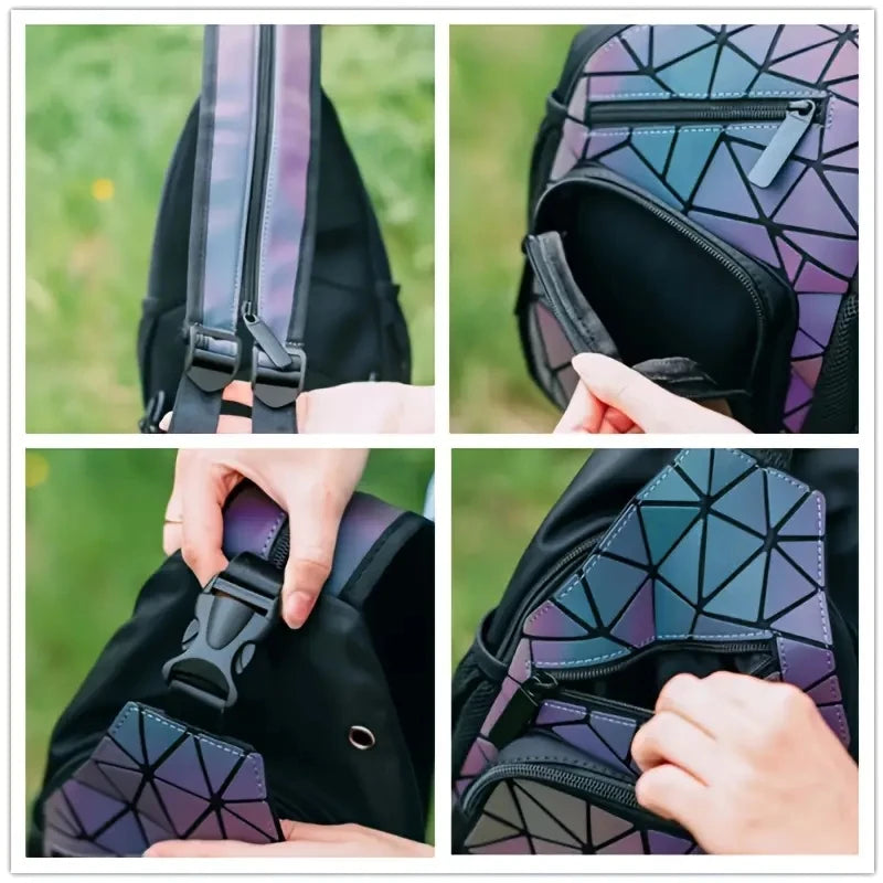 Holographic Geometric Male Shoulder Bag