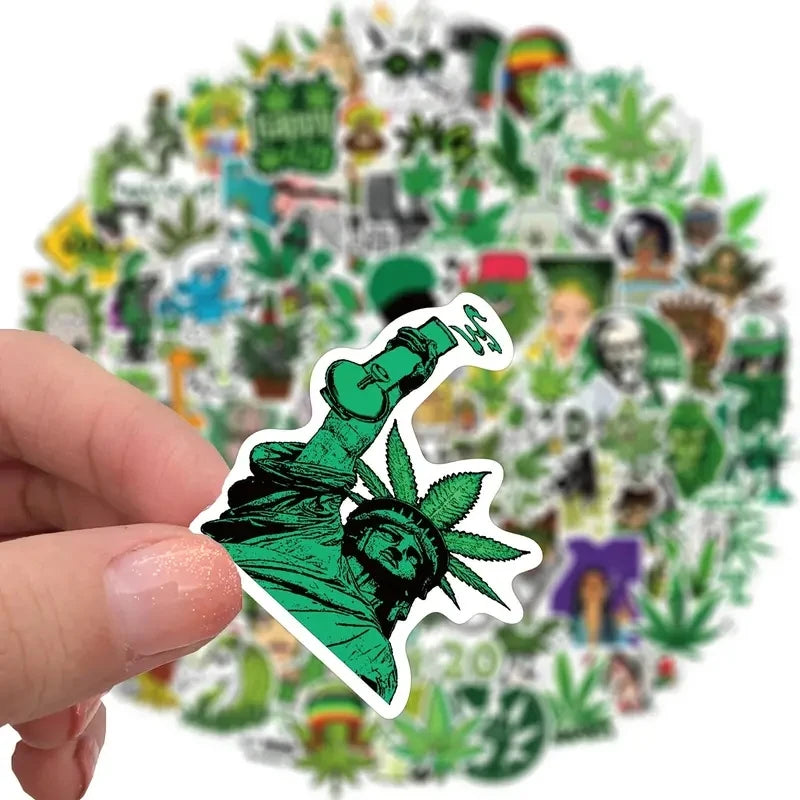100PCS Weed Leaves Plant Vinyl Stickers