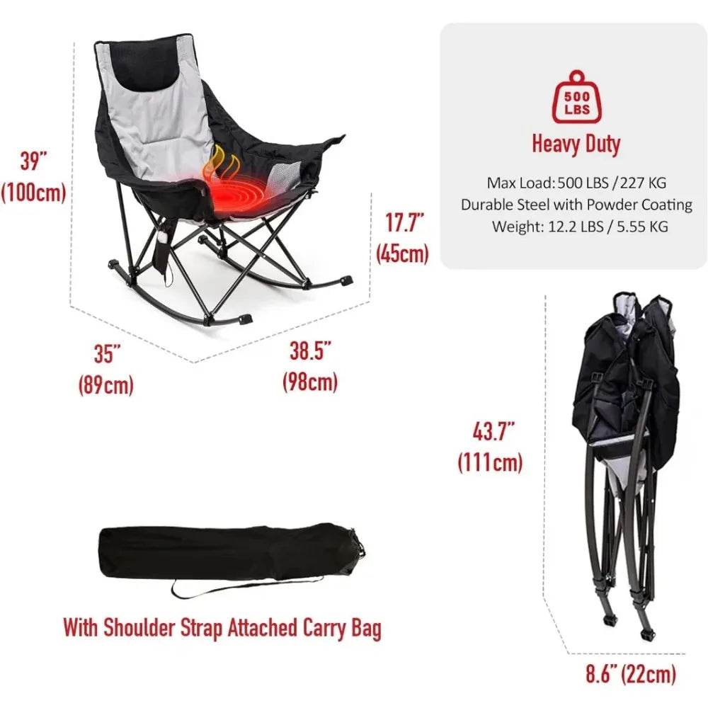 Folding Rocking Camping Chair with Luxury Padded Recliner
